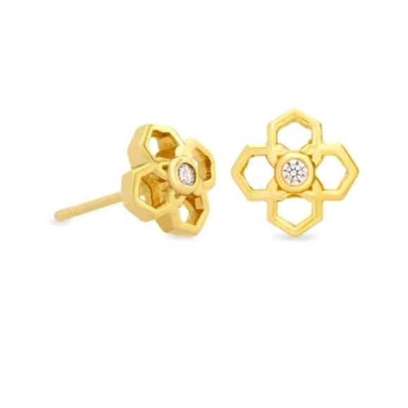 Kendra Scott Rue Mini Logo Stud Gold Earrings NEW - Picture 1 of 5